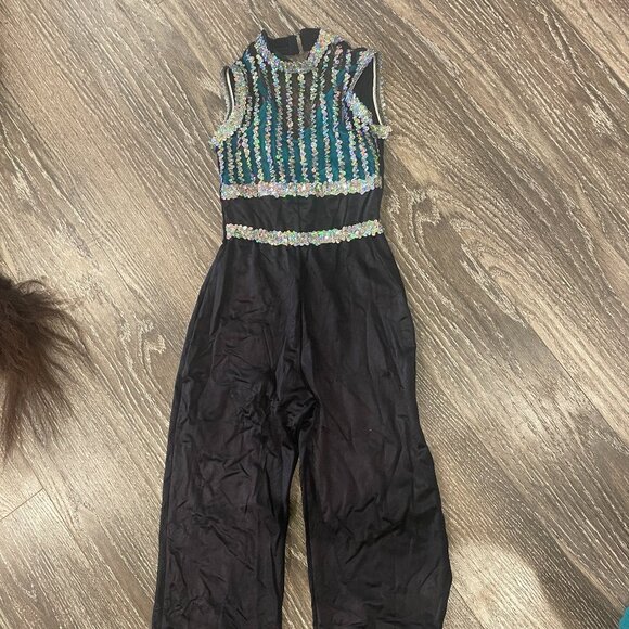 USED: Silver/Black Sequined Sheer PantSuit [Curtain Call] - Picture 1 of 1